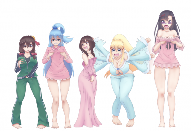 aqua (konosuba)+darkness (konosuba)+megumin+sena (konosuba)+yunyun (konosuba)