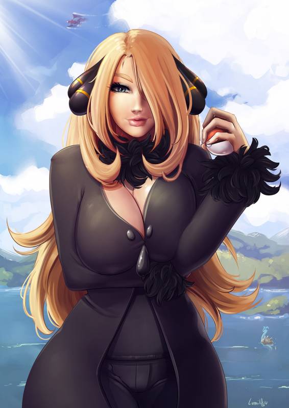 cynthia (pokemon)+garchomp+lapras