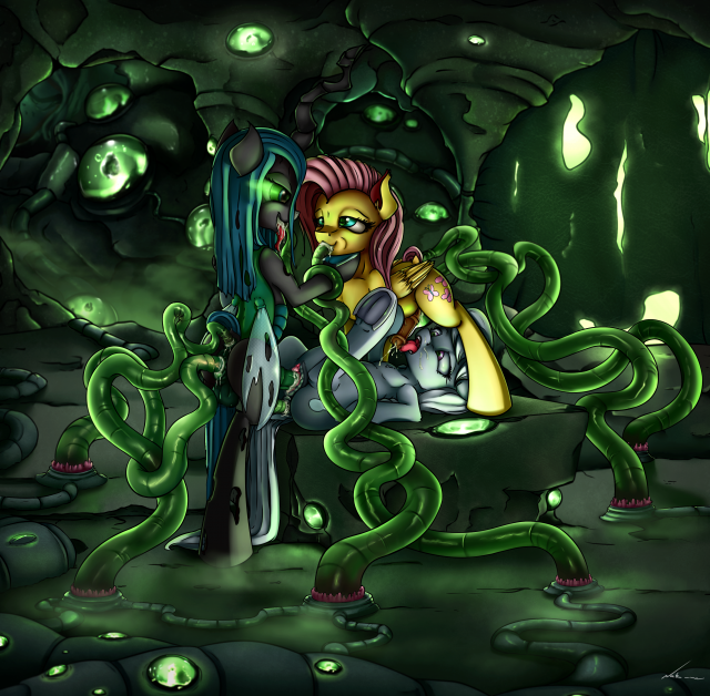 changeling+fluttershy (mlp)+queen chrysalis (mlp)+silver spoon (mlp)