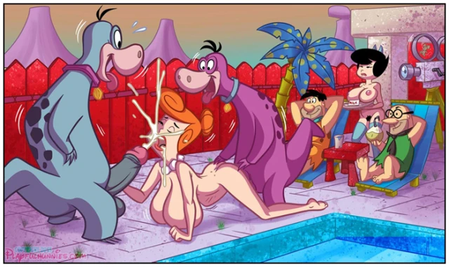 betty rubble+dino+fred flintstone+wilma flintstone