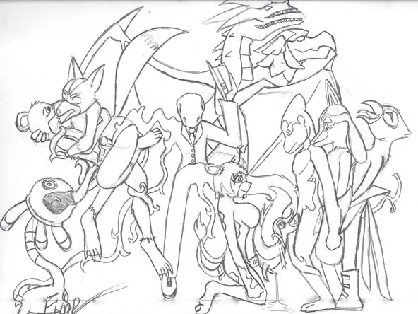 falco lombardi+fox mccloud+lucario+snivy+the slender man